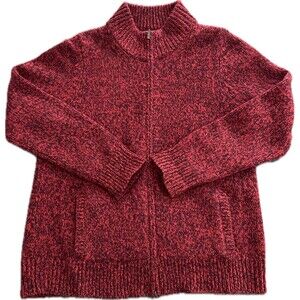 LL Bean Rag Wool  Zip Cardigan Lambs Wool Large Boyfriend Prairie Grandma